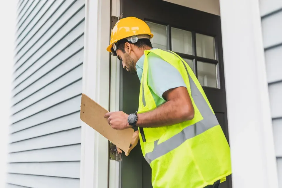 Pest Control Technician — Home Inspection — Pest Control Technician, Hard Hat, Safety Vest, Pest Control, Pest Control in Sp…