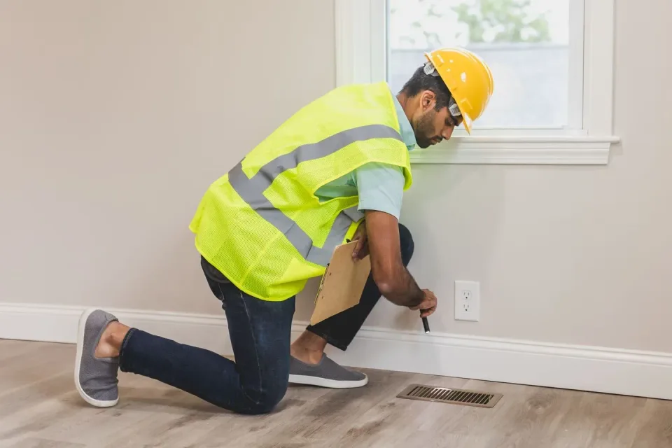 Pest Control Technician — Home Inspection — Pest Control Technician, Hard Hat, Safety Vest, Pest Control, Pest Cont… — view 2