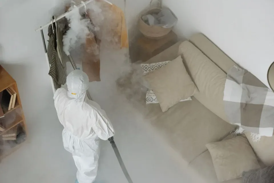 Pest Control Technician — Residential Pest Control Pest Control Technician — Residential Pest Control — Pest Control Technician, Protective Hazmat Suit, Fogging Machine, Resid…