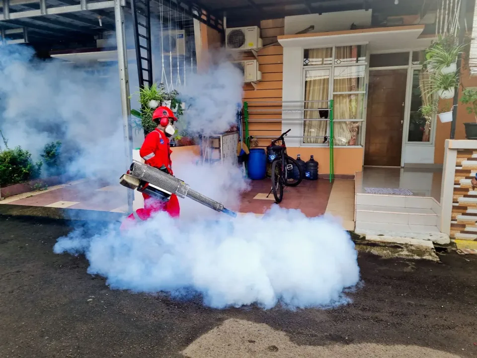Pest Control Technician — Residential Service Pest Control Technician — Residential Service — Pest Control Technician, Thermal Fogger, Safety Helmet, Pest Control, Pest C…