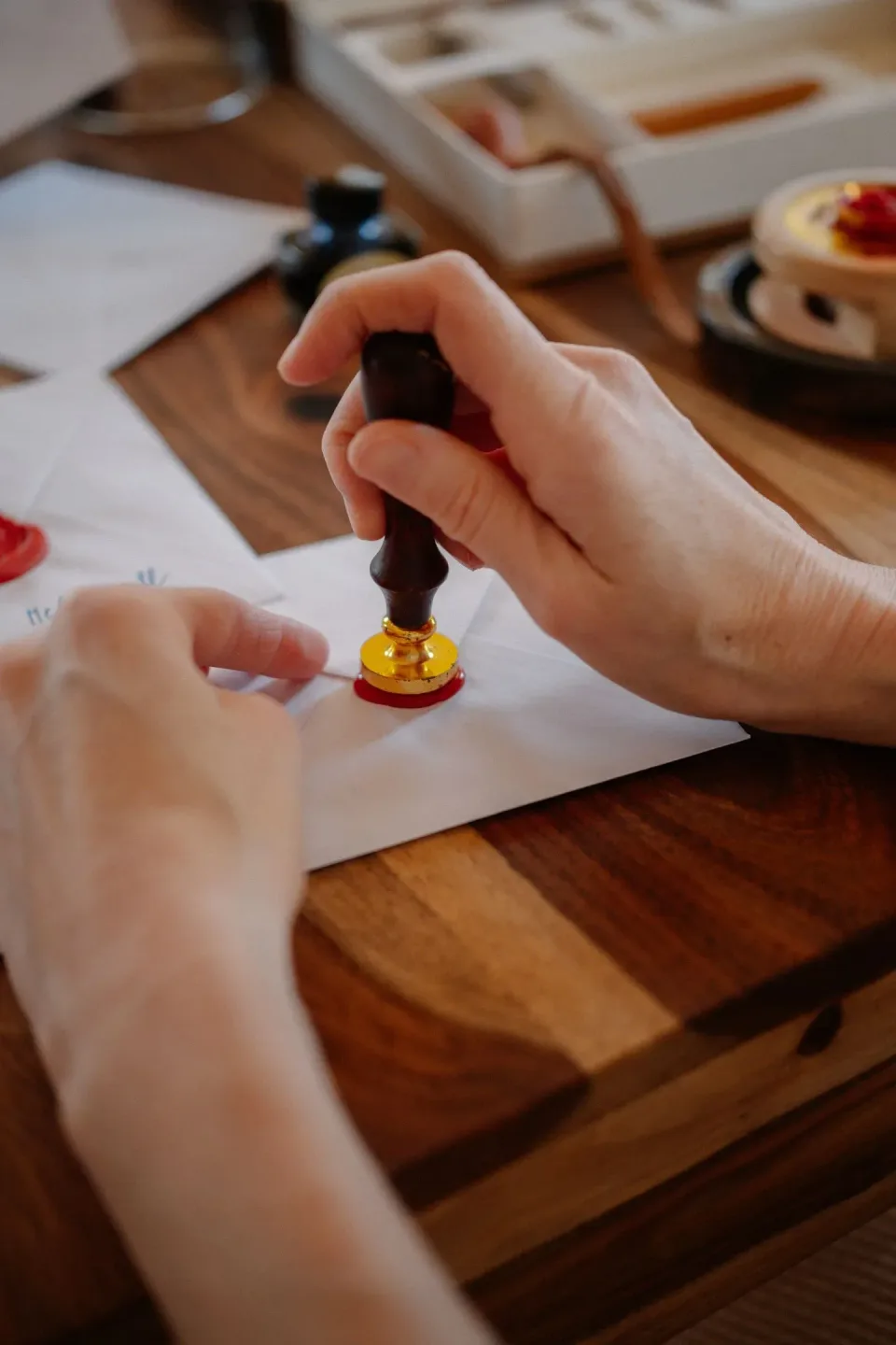 Wax Seal Stamp — Artistic Wax Seal Stamp — Artistic — Wax Seal Stamp, Envelope, Hands, Artistic, Pest Control
